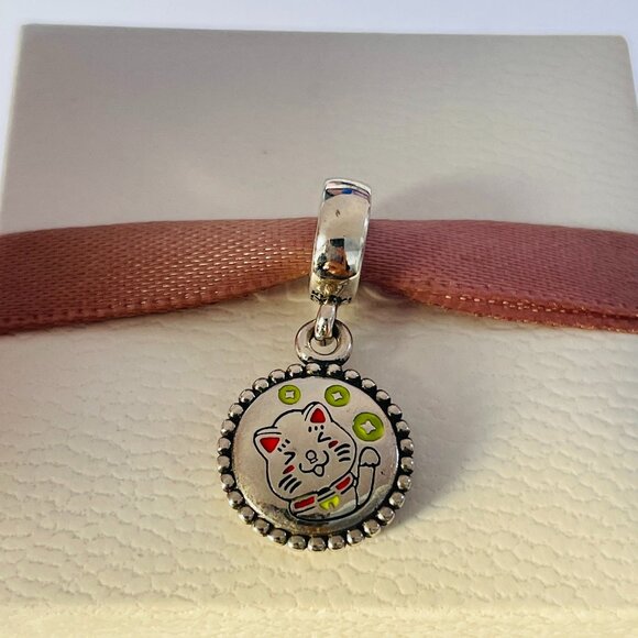 Pandora Lucky Cat Pendant Dangle Charm - Picture 3 of 4